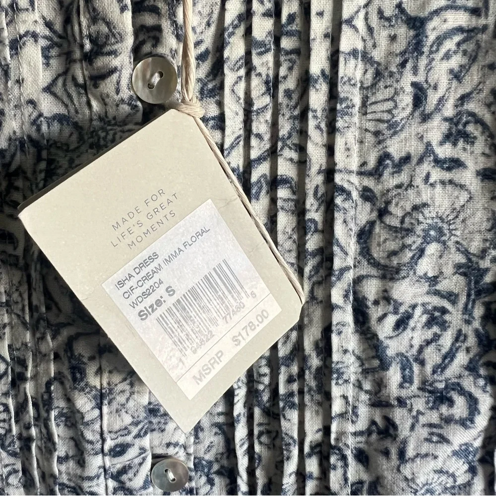 Faherty Isha Floral Imma Dress White with Blue Flowers w/ Pockets Size Small NWT - Picture 6 of 14